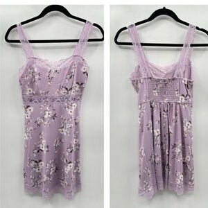 STITCH & PINE Purple lace detail woman midi polyester 90's halter back dress S